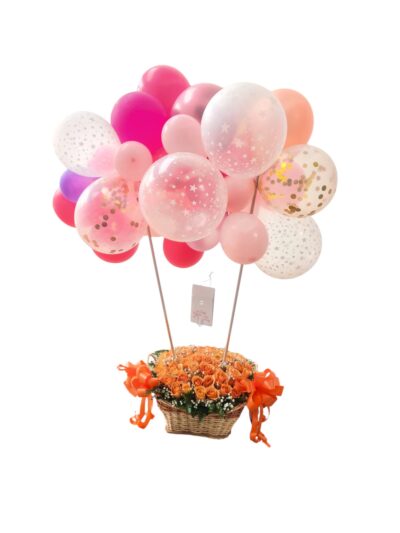 Canasta de rosas con Globos